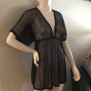 Sheer Coverup   Black Swimm Beach Shirt M Dress